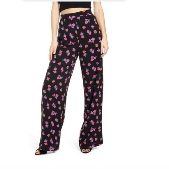 WAYF Black Floral Wide Leg Pants size XL - Picture 1 of 6